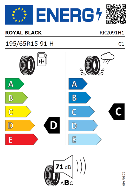 Tyre Label for Royal Black Royal Mile 195/65R15 91H