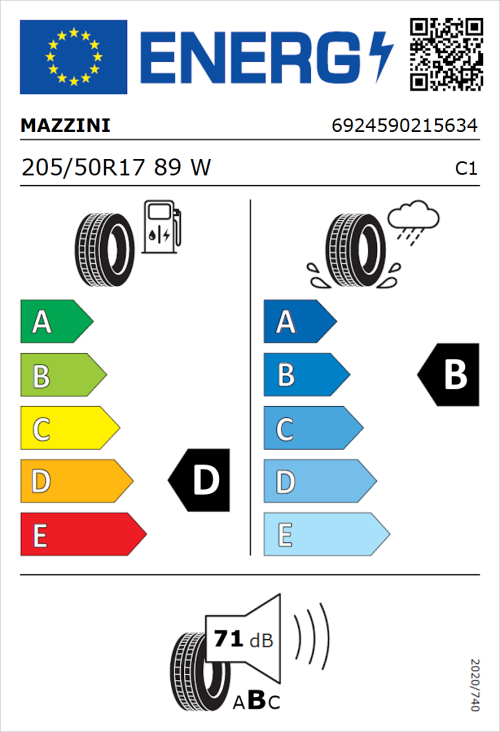 Tyre Label for Mazzini Supersport Chaser 205/50R17 89W