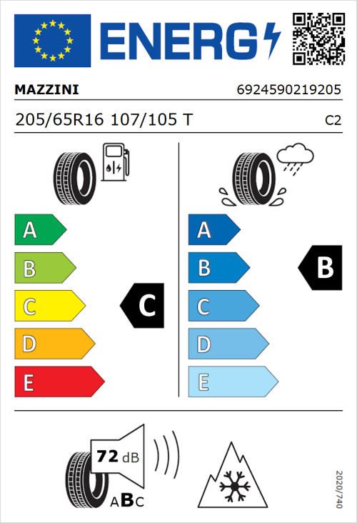 Tyre Label for Mazzini Van AS9 205/65R16 107/105T