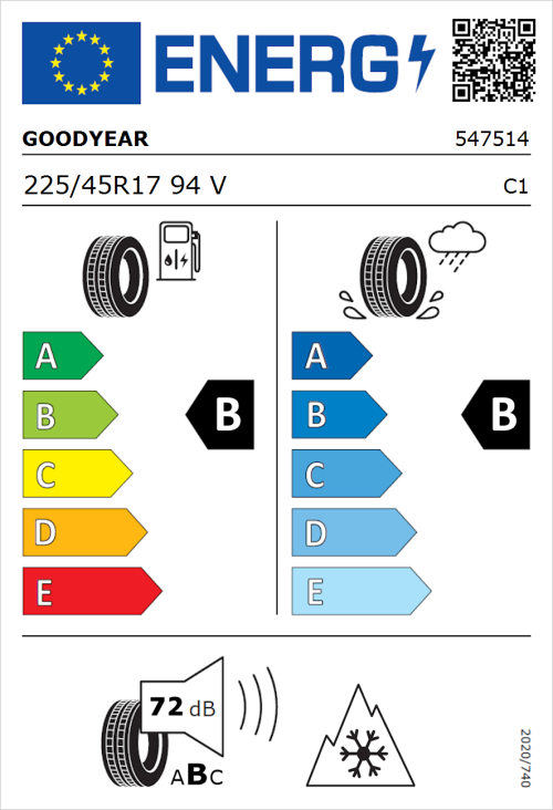 Tyre Label for Goodyear Vector 4Seasons Gen-2 225/45R17 94V
