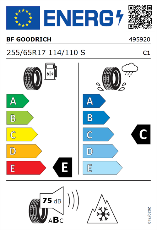 Tyre Label for BF Goodrich All-Terrain T/A KO3 255/65R17 114/110S
