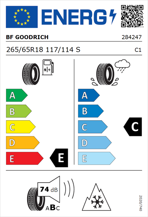 Tyre Label for BF Goodrich All-Terrain T/A KO3 265/65R18 117/114S