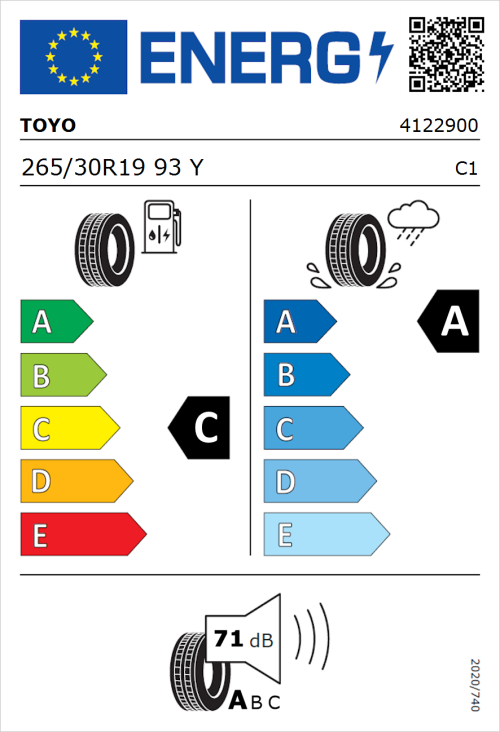 Tyre Label for Toyo Proxes Sport 2 265/30R19 93Y