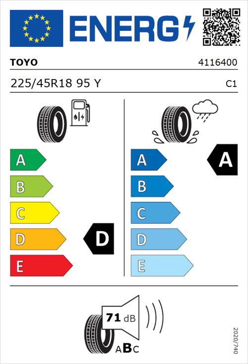 Tyre Label for Toyo Proxes Sport 2 225/45R18 95Y