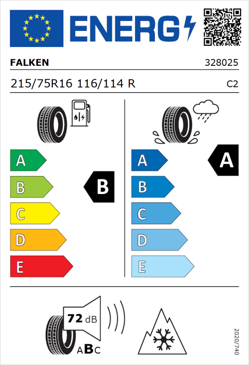 Tyre Label for Falken Linam VAN01 215/75R16 116/114R